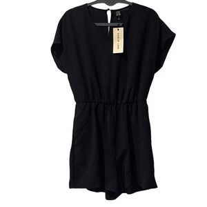 SHEIN Lune Black Short Sleeve Shorts Romper Medium‎ NWT